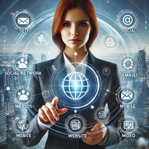 DALL·E-2024-07-25-18.53.48-A-professional-businesswoman-in-a-suit-interacting-with-a-virtual-interface-showing-various-digital-marketing-elements-like-SEO-social-network-emai (1)